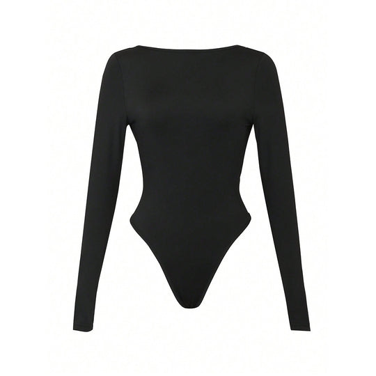 Damen figurbetonter Langarm-Bodysuit mit hohem Rundhals, nahtloser Passform und stretchigem Jersey Shop Nory