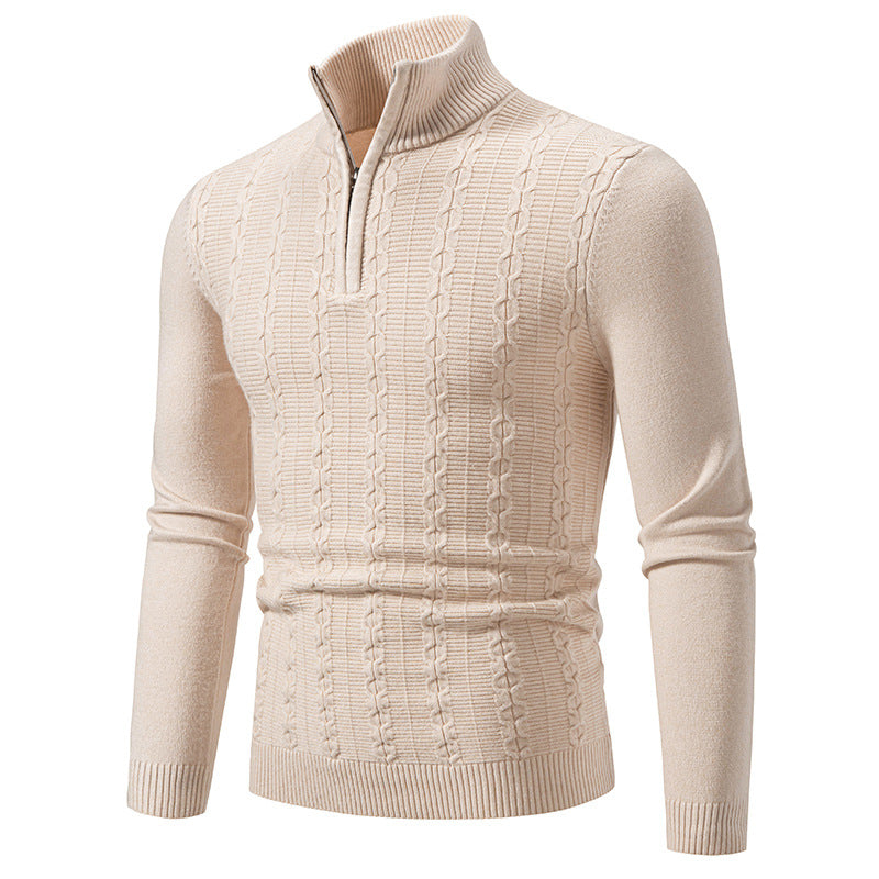Herren Schmaler Halbzip-Zopfmuster-Pullover mit Thermo-Feinstrick und Rippsaum Shop Nory