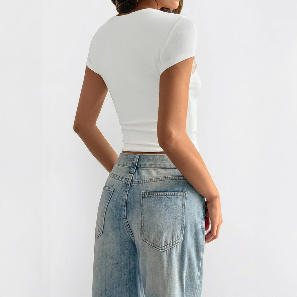 Damen Kurzarm T-Shirt mit quadratischem Ausschnitt