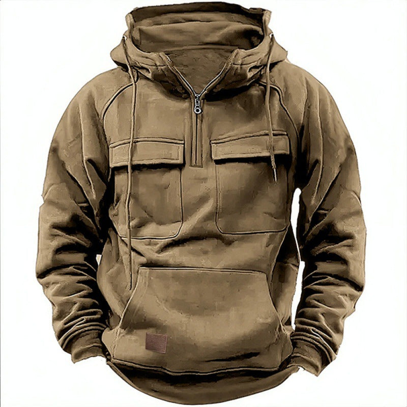 Herren Funktionale Kapuzenpullover mit Praktischen Taschen und Kurzem Reißverschluss