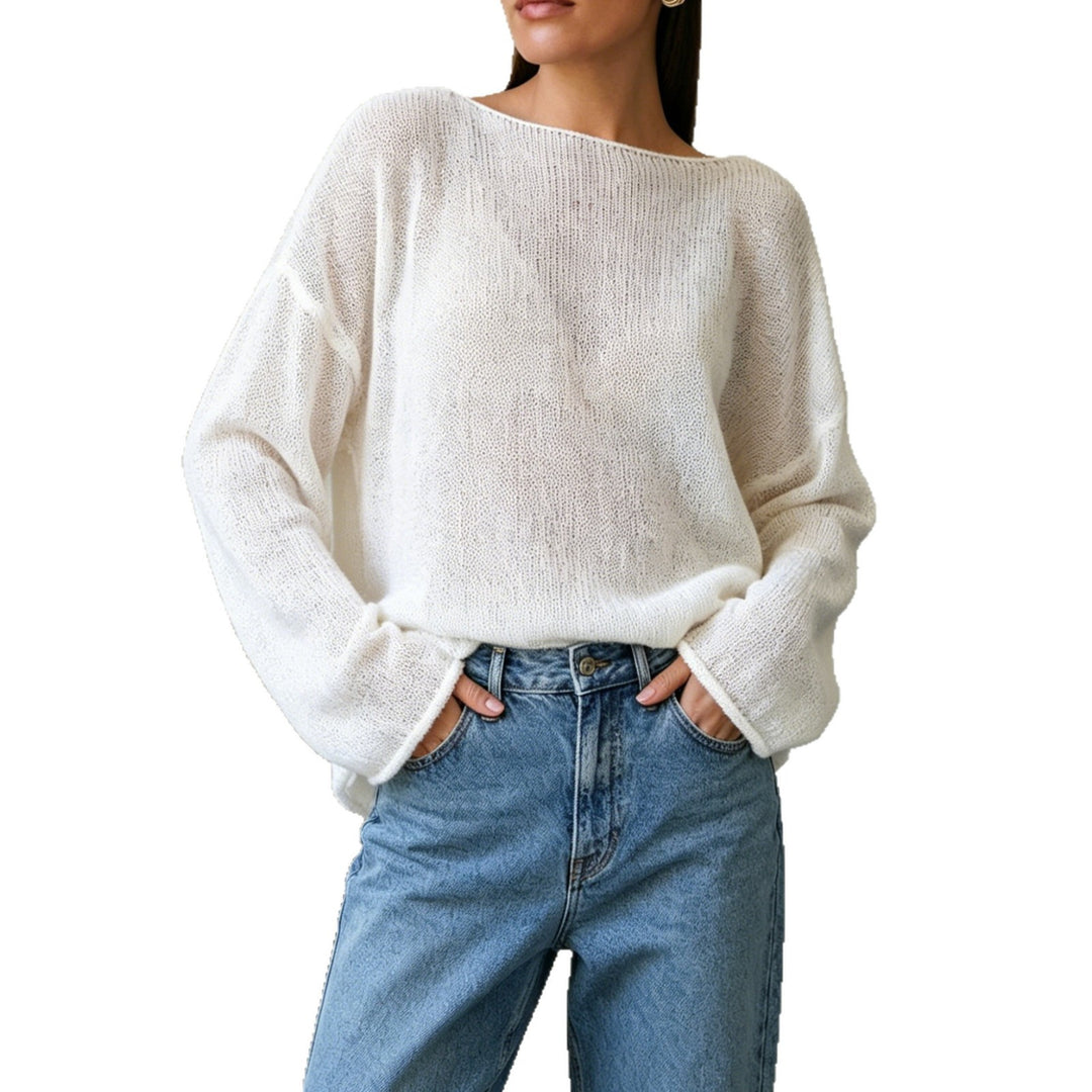 Damen luftiger Oversize-Feinstrickpullover mit weitem Arm und Rundhalsausschnitt Shop Nory