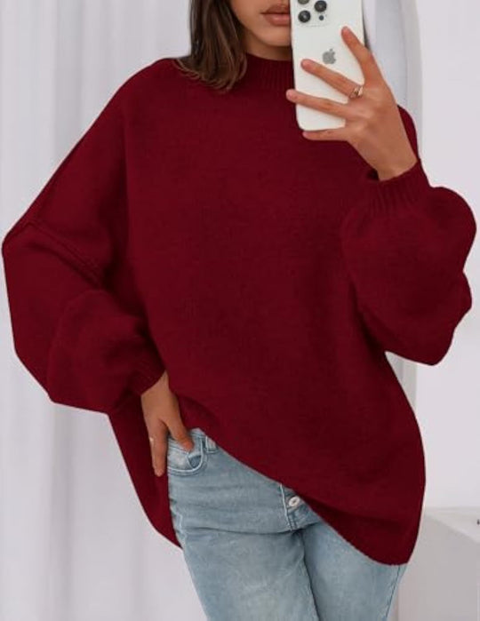 Damen Oversize-Strickpullover mit Stehkragen und Ballonärmeln Shop Nory