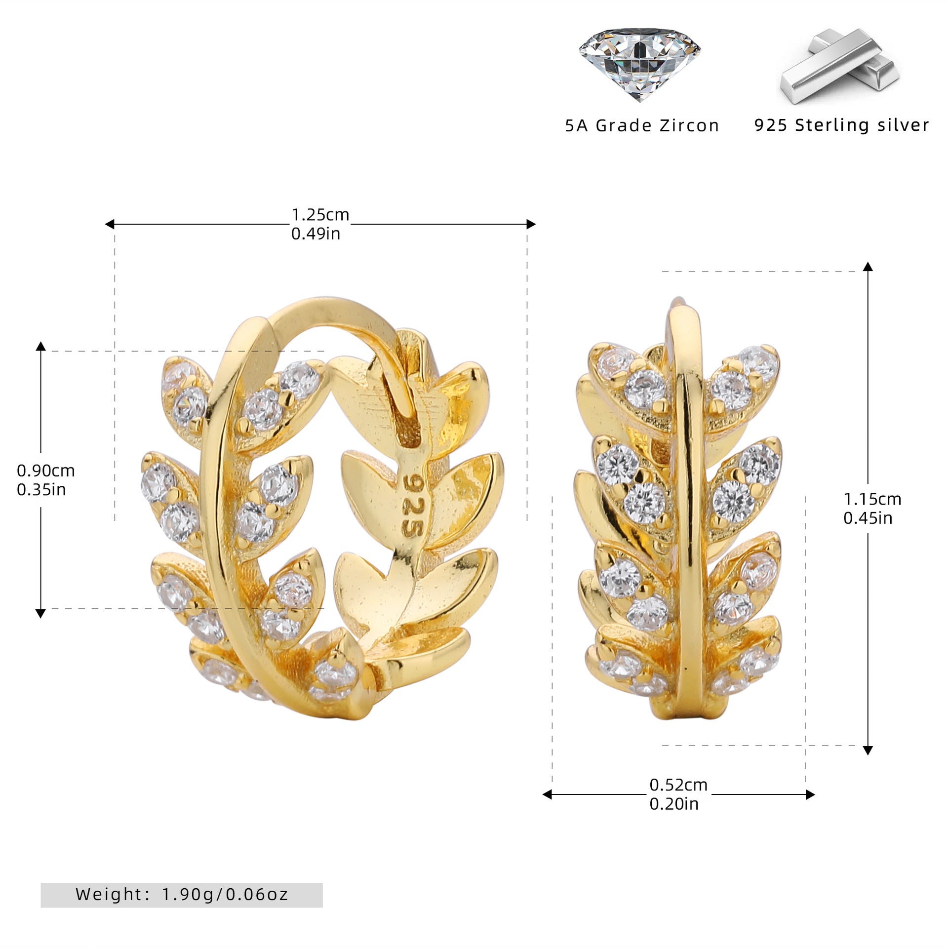 Damen Ohrhänger im eleganten Blattdesign mit funkelnden Zirkonsteinen Shop Nory
