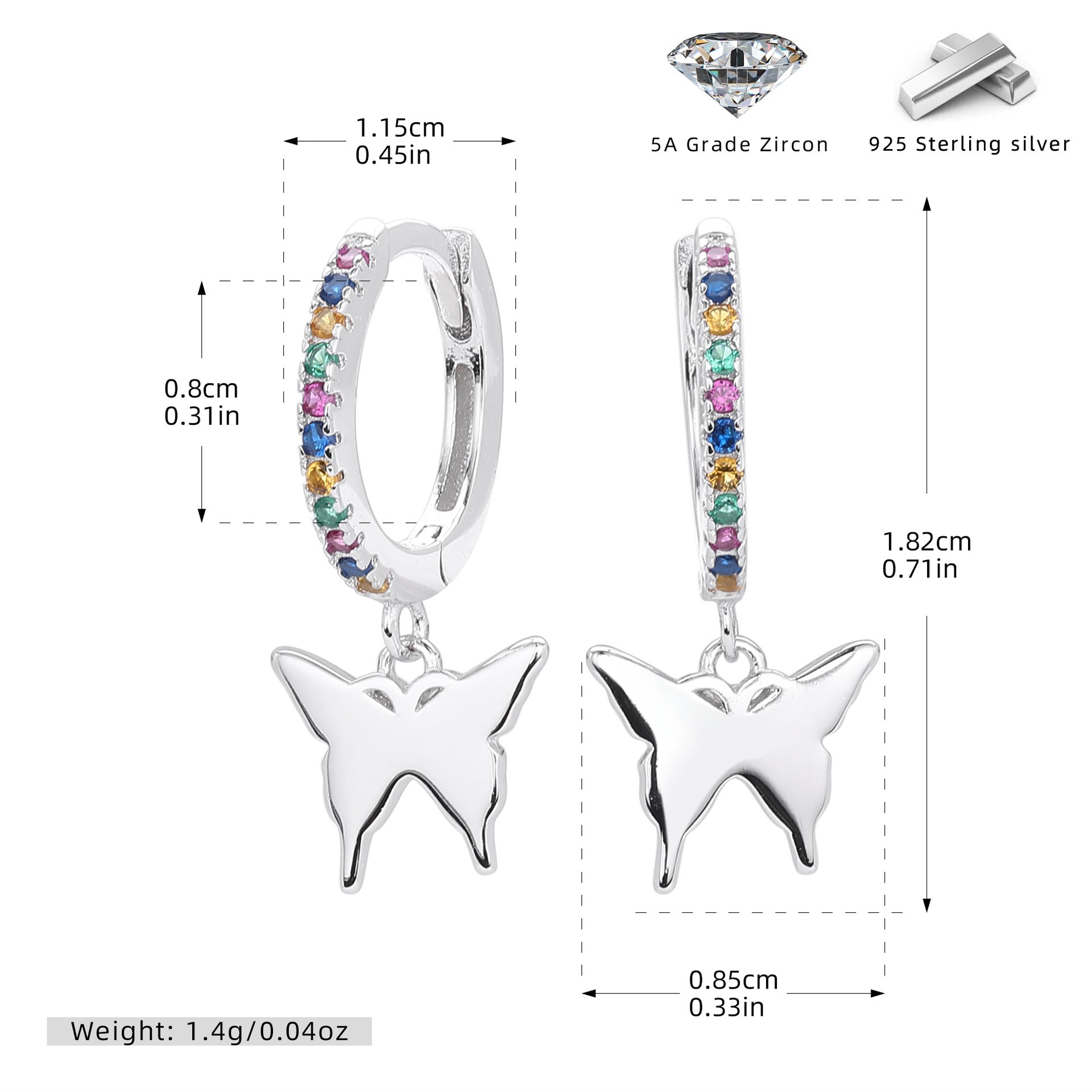 Damen Ohrhänger mit farbenfrohem Schmetterlingsanhänger aus hochwertigem 925 Sterling Silber Shop Nory