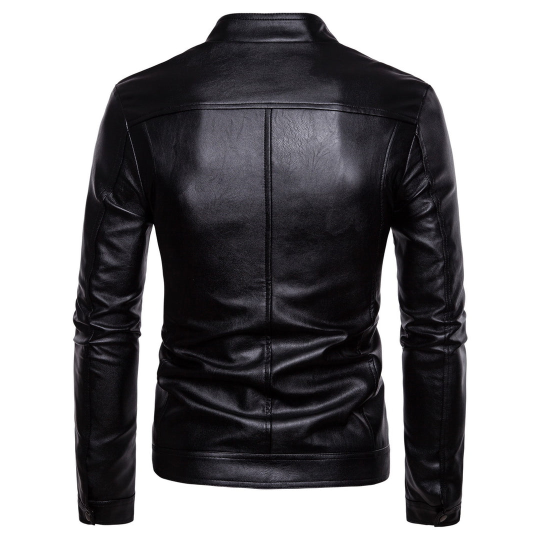 Herren Slim-Fit Biker-inspirierte Kunstlederjacke mit Stehkragen und minimalistischer Nahtführung Shop Nory
