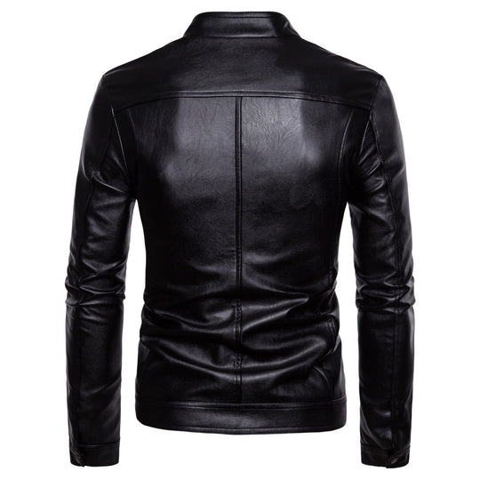 Herren Slim-Fit Biker-inspirierte Kunstlederjacke mit Stehkragen und minimalistischer Nahtführung Shop Nory