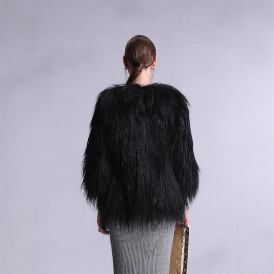 Damen Langfloriger Kunstpelz‑Mantel mit offener Front und eleganter Silhouette Shop Nory