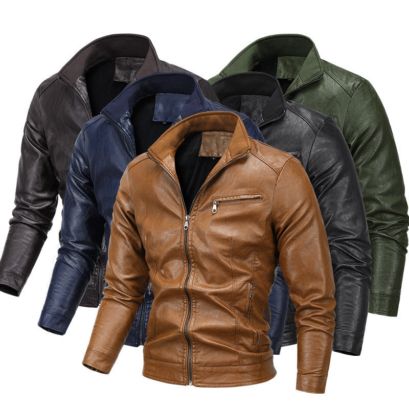 Herren schlanker Kunstleder‑Moto‑Blouson mit Stehkragen und Reißverschluss Shop Nory