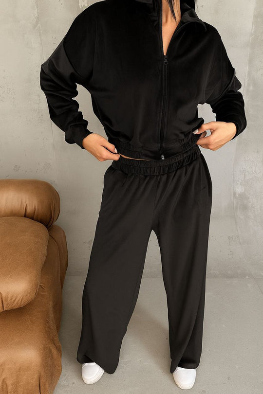Damen Samt-Loungewear-Set mit kurzem Reißverschluss und geraffter Taillenpartie Shop Nory