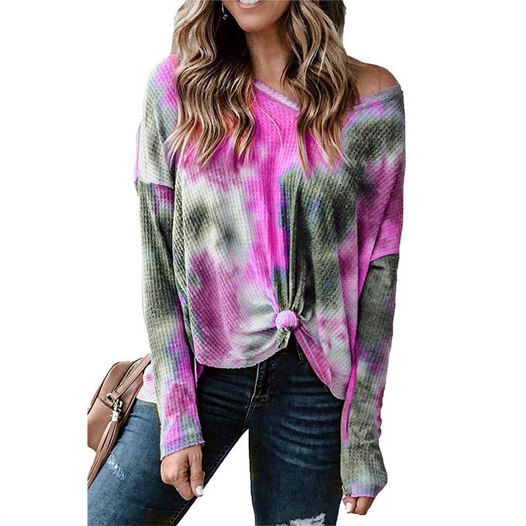 Damen lässiges Oversized Oberteil mit Spitzenhemd Detail und modischem Knoten