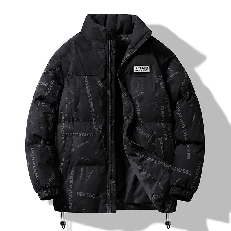 Herren Gepolsterte Steppjacke mit grafischem Schrift-Print, Stehkragen und verstellbarem Saum Shop Nory