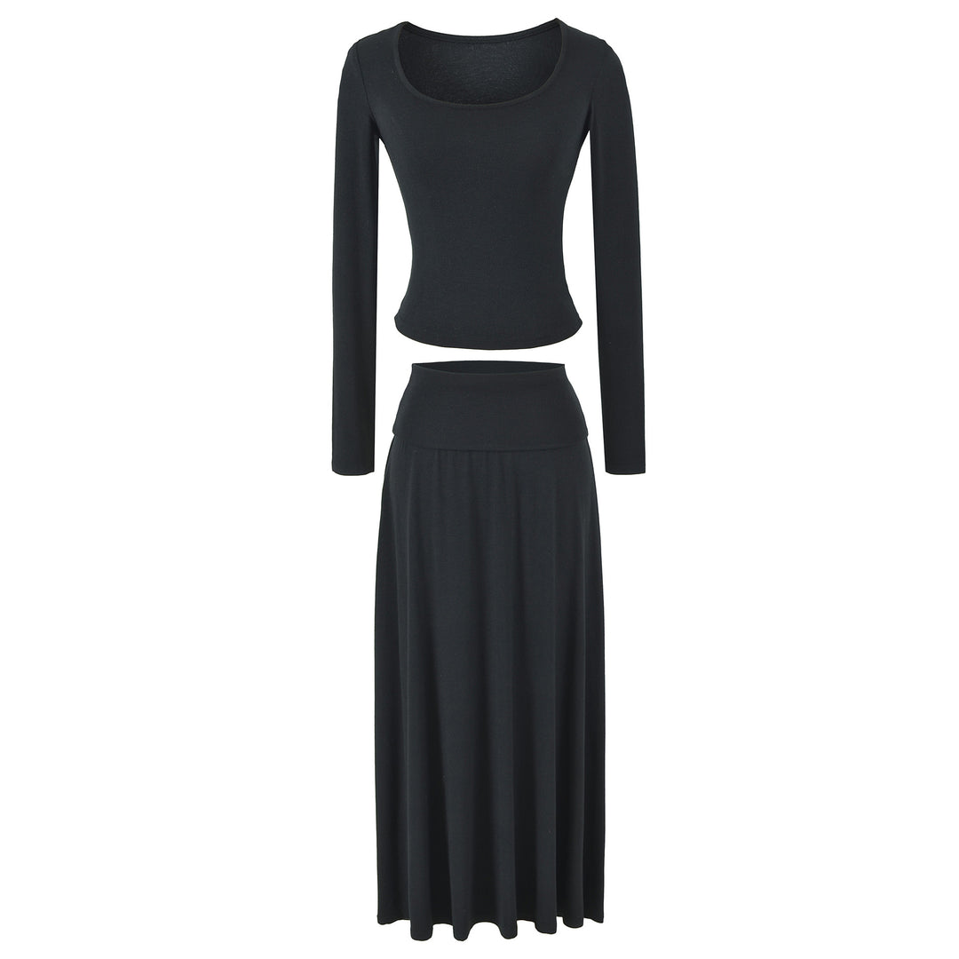 Damen Zweiteiliges Lounge-Set aus Stretch-Modal mit figurbetontem Langarm-Top und Maxirock Shop Nory