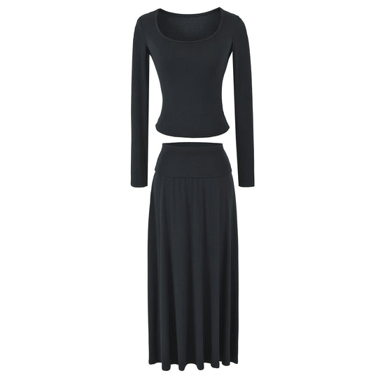 Damen Zweiteiliges Lounge-Set aus Stretch-Modal mit figurbetontem Langarm-Top und Maxirock Shop Nory