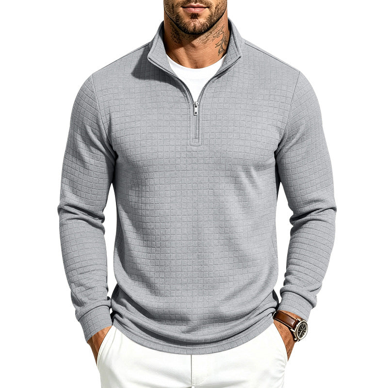 Herren Slim-Fit Pullover mit halbem Reißverschluss und geprägter Quadratstruktur Shop Nory