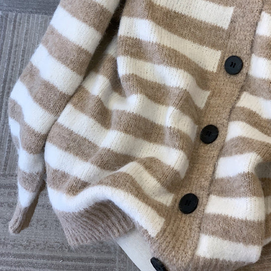 Damen Gemütlicher Strickcardigan mit V-Ausschnitt und Streifen Shop Nory