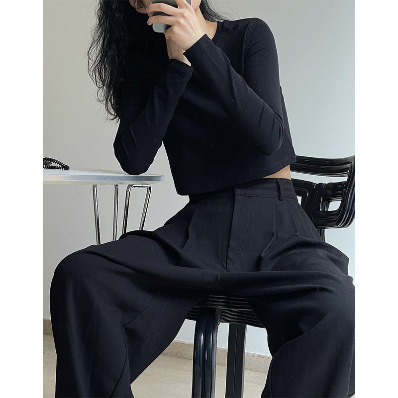 Damen Cropped-Basic-Longsleeve mit schmaler Passform und Rundhalsausschnitt Shop Nory