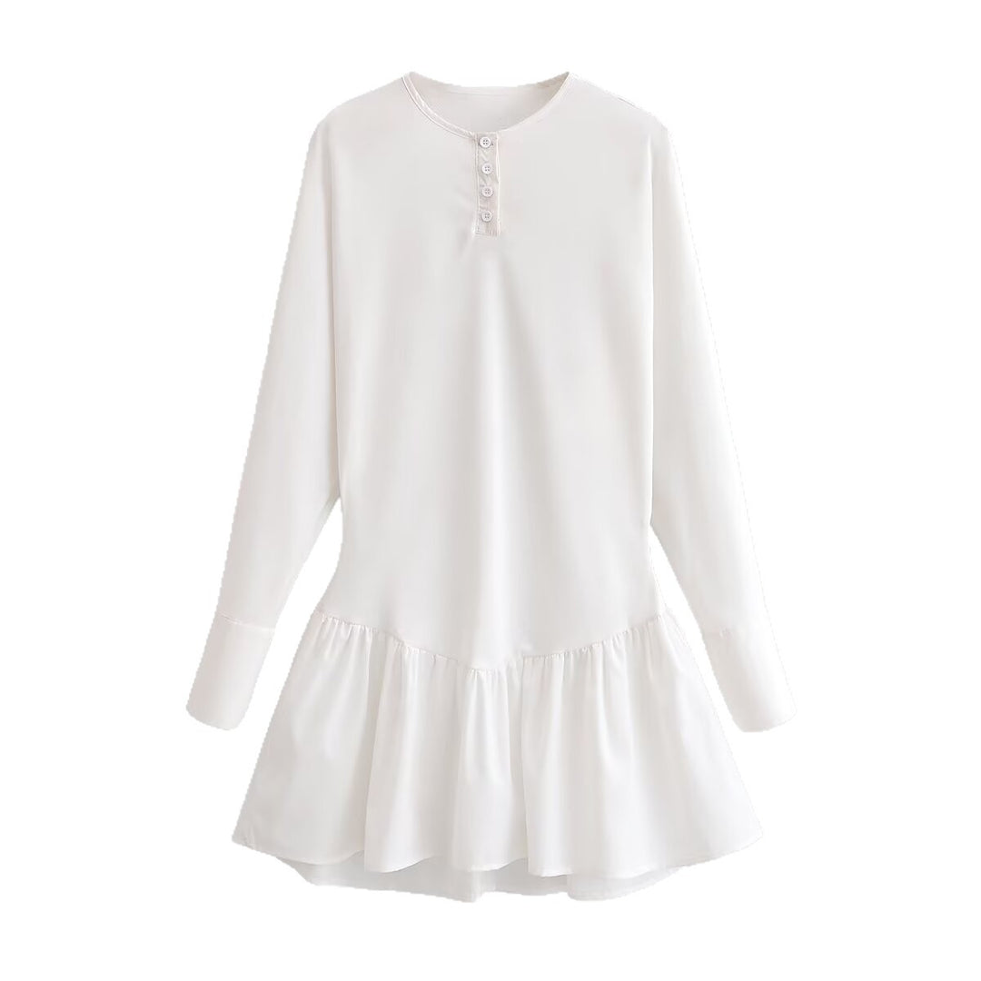 Damen Lockeres Longsleeve Tunika-Kleid mit Henley-Knopfleiste und Stufenrock Shop Nory