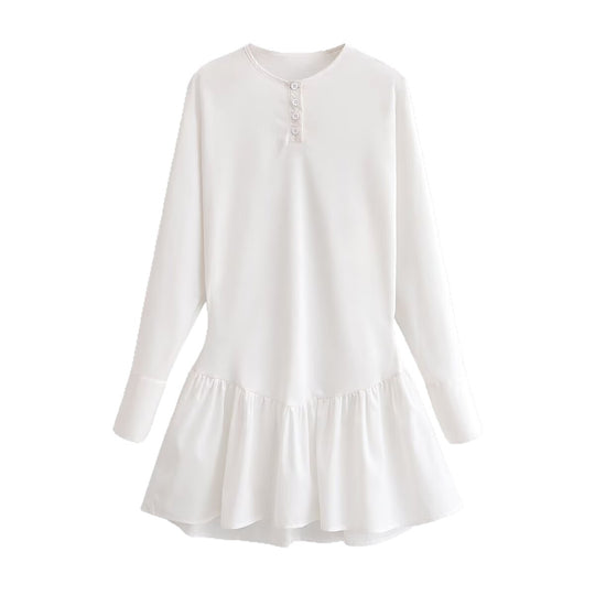 Damen Lockeres Longsleeve Tunika-Kleid mit Henley-Knopfleiste und Stufenrock Shop Nory