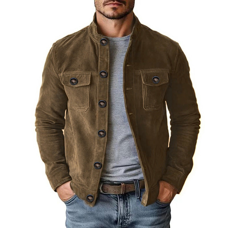 Herren nan klassische Velourslederjacke mit Stehkragen, Knopfleiste und aufgesetzten Brusttaschen Shop Nory