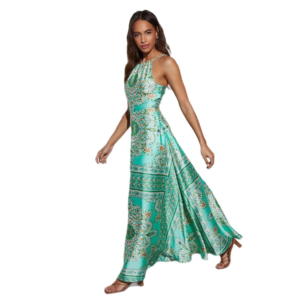 Damen Maxikleid mit verspielt floralem Design und schwingendem Rock Shopnory