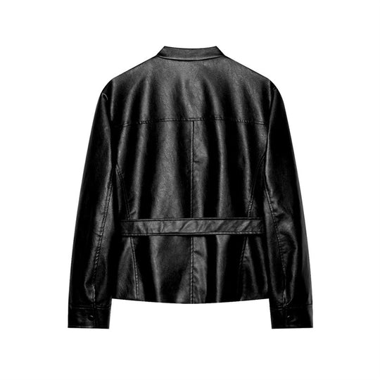 Damen Taillierter Kunstleder-Safari-Blouson mit Bindegürtel und Pattentaschen Shop Nory