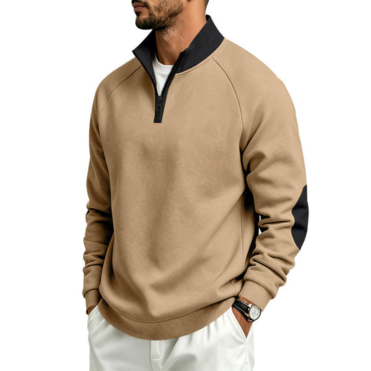 Herren Halbzip-Pullover mit Stehkragen und Ellbogen-Patches Shop Nory
