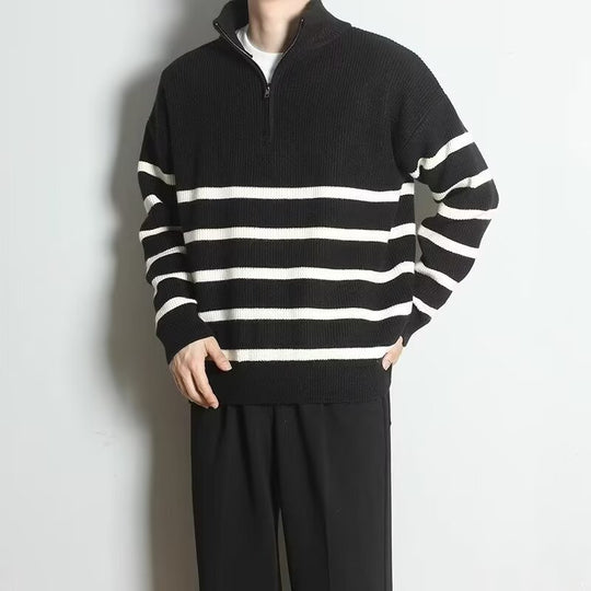 Herren Grobstrickpullover mit Zipper und Streifen Shop Nory