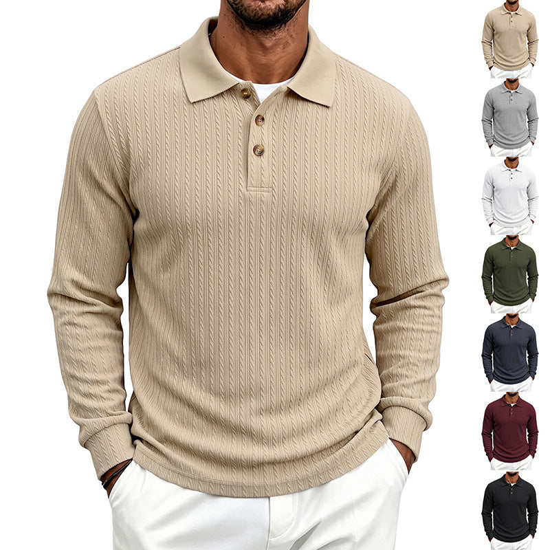 Herren Langärmeliges Strickpoloshirt mit Zopfmuster und Knopfleiste Shop Nory