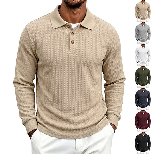 Herren Langärmeliges Strickpoloshirt mit Zopfmuster und Knopfleiste Shop Nory