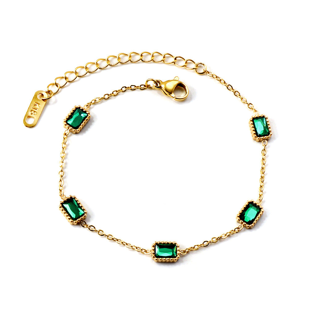 Damen Verstellbarer Ring mit funkelndem smaragdgrünem Anhänger und goldplattierter Edelstahlverarbeitung Shop Nory