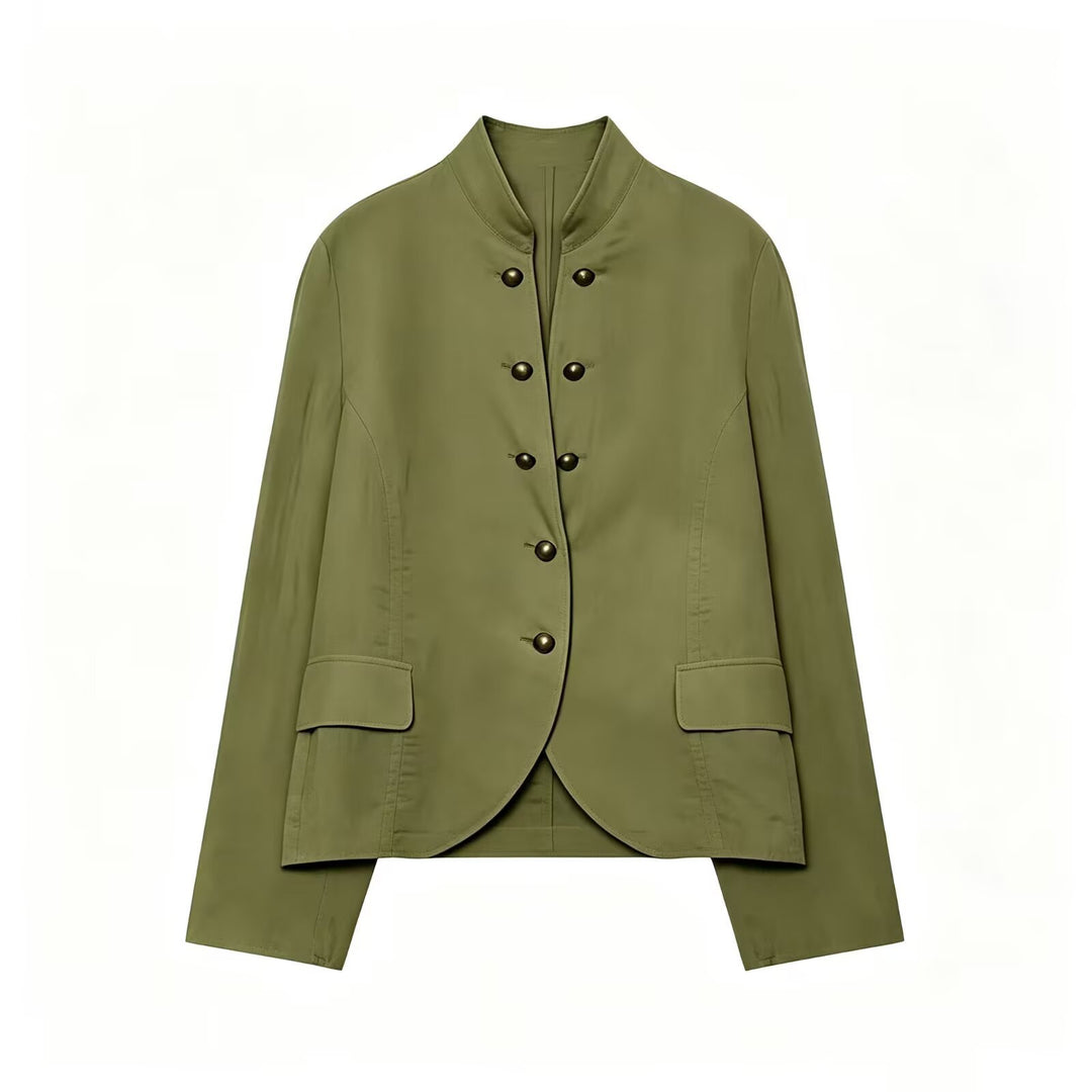 Damen Taillierter Stehkragen-Blazer mit dekorativen Metallknöpfen Shop Nory