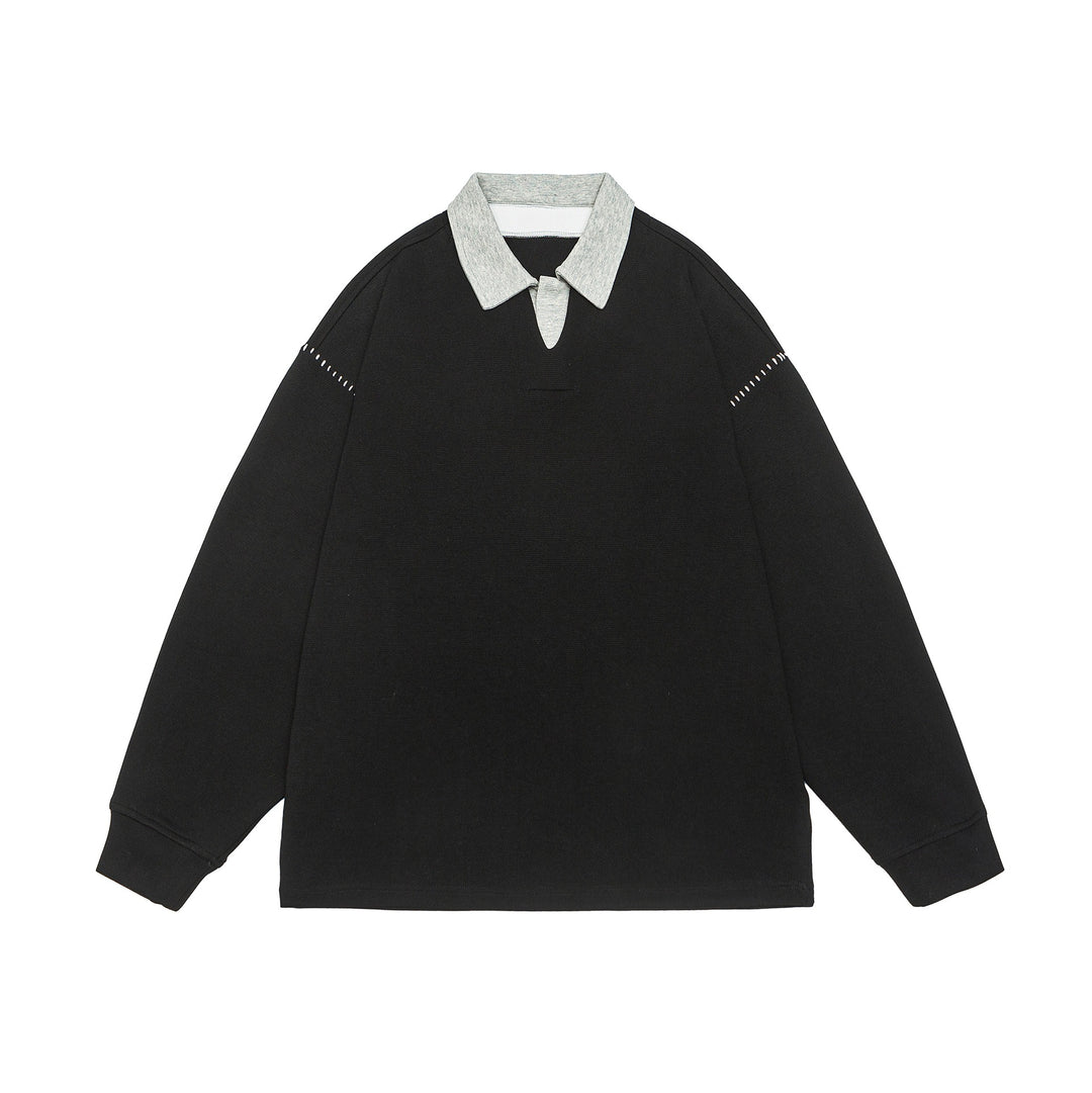 Unisex Oversize Polokragen-Sweatshirt mit Kontrastkragen und Zierperforation Shop Nory
