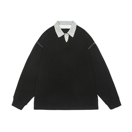 Unisex Oversize Polokragen-Sweatshirt mit Kontrastkragen und Zierperforation Shop Nory