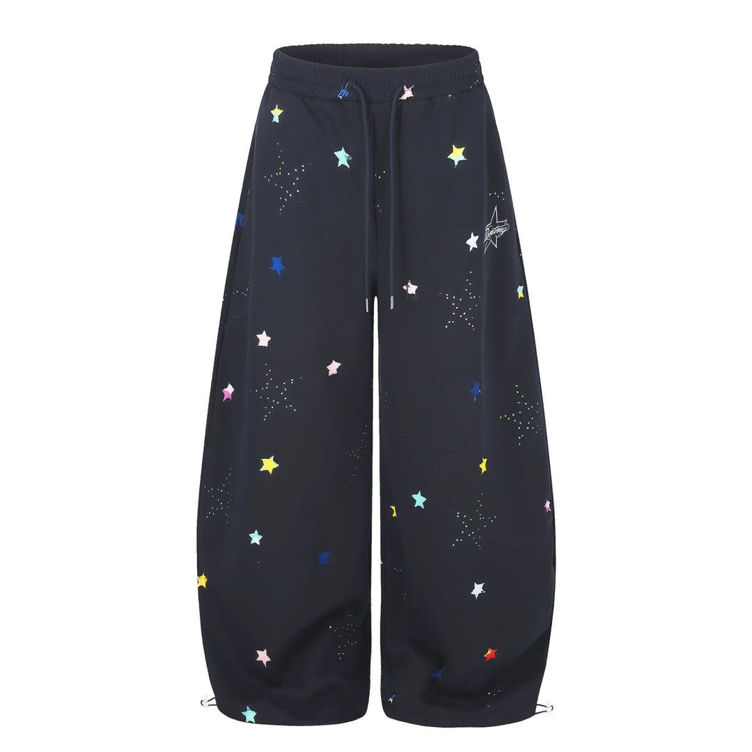 Damen Extraweite Palazzo-Capri-Sweathose mit Sternen-Print, Komfortbund und verstellbarem Saum Shop Nory