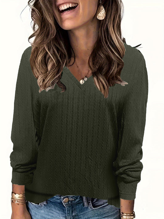 Damen Feinstrick-Langarmshirt mit V‑Ausschnitt und Zopfmuster Shop Nory