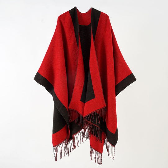 Damen Ruana‑Poncho mit Fransensaum und Fischgrät‑Webstruktur Shop Nory