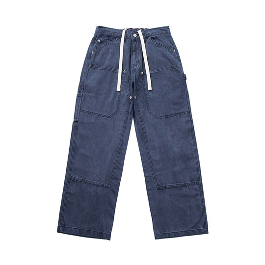 Herren Weite Utility-Denimhose mit Tunnelzugbund und aufgesetzten Taschen Shop Nory