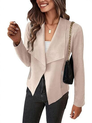 Damen Velourslederimitat-Wasserfallblazer mit asymmetrischem Saum und Reißverschlusstaschen Shop Nory