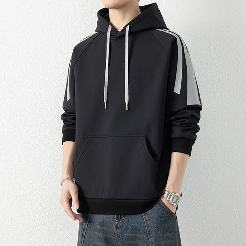 Herren Kapuzenpullover mit Raglanärmeln, Kängurutasche und Kontraststreifen Shop Nory