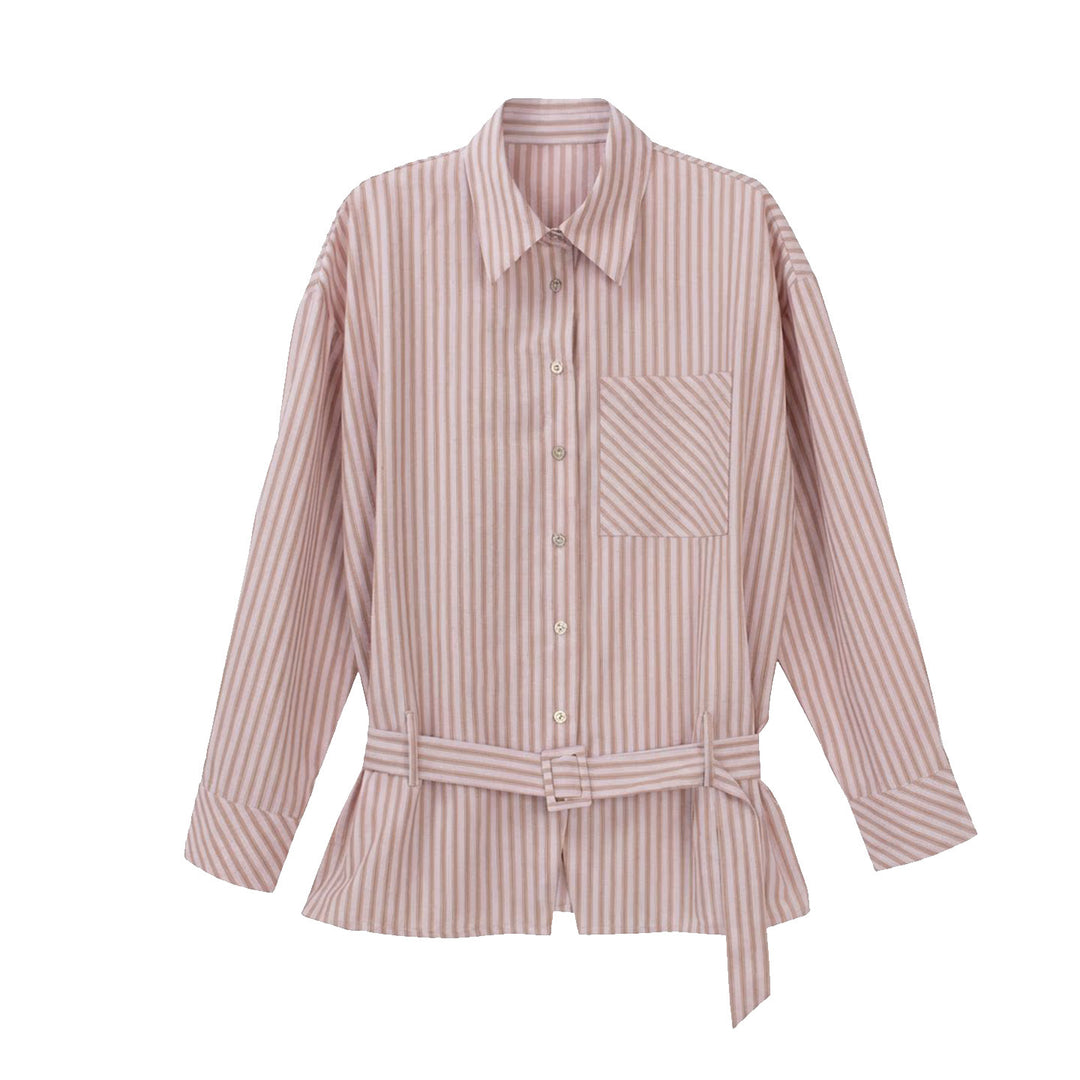 Damen Elegante gestreifte Bluse mit Gürtel Shop Nory