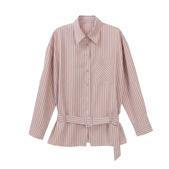 Damen Elegante gestreifte Bluse mit Gürtel Shop Nory
