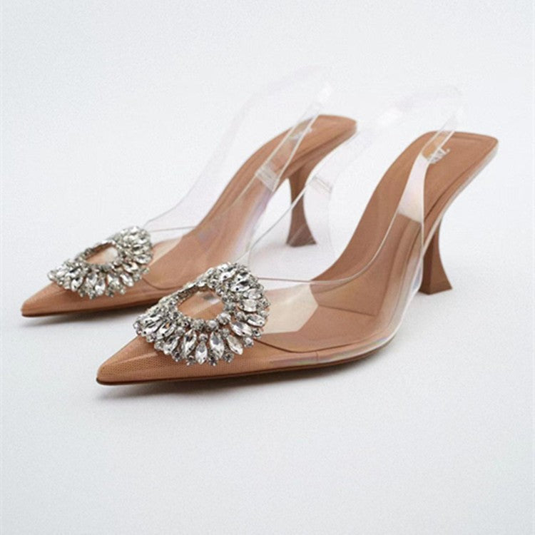 Damen transparente Pumps mit glamourösen Kristalldetails
