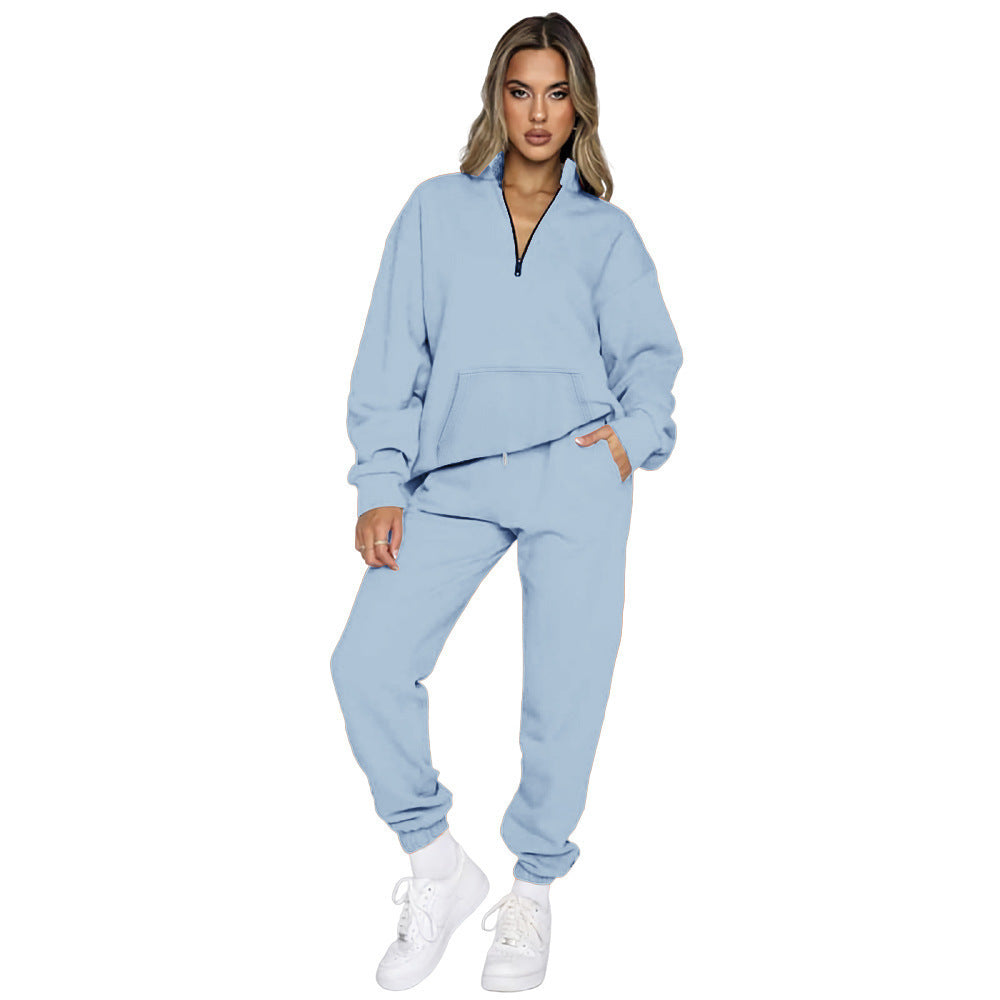Damen nan French‑Terry Relax‑Loungewear‑Set mit halbem Reißverschluss, Kängurutasche und taillierter, schmal zulaufender Jogginghose Shop Nory