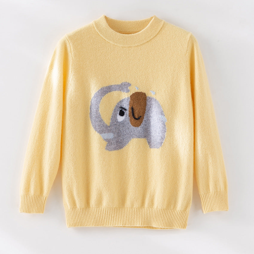 Damen Feinstrick-Pullover mit plüschiger Elefanten-Intarsia und Rippbündchen Shop Nory