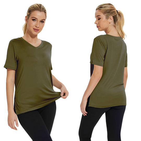 Damen Funktionales V-Ausschnitt Sportshirt mit atmungsaktiver Technologie Shopnory