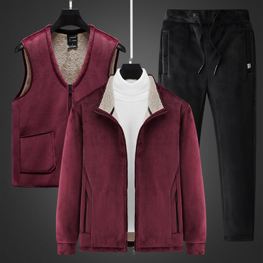 Herren wärmendes Fleece-Dreiteiliges Set mit Reißverschlussjacke, Teddyweste und Jogginghose Shop Nory