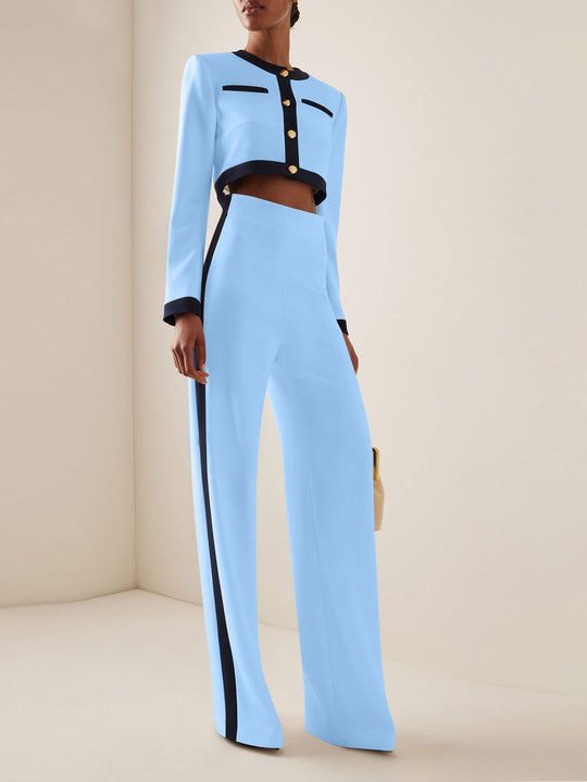 Damen Kurzgeschnittenes Cropped-Tailoring-Set mit Kontrastpaspel und High‑Waist Palazzo-Hose Shop Nory