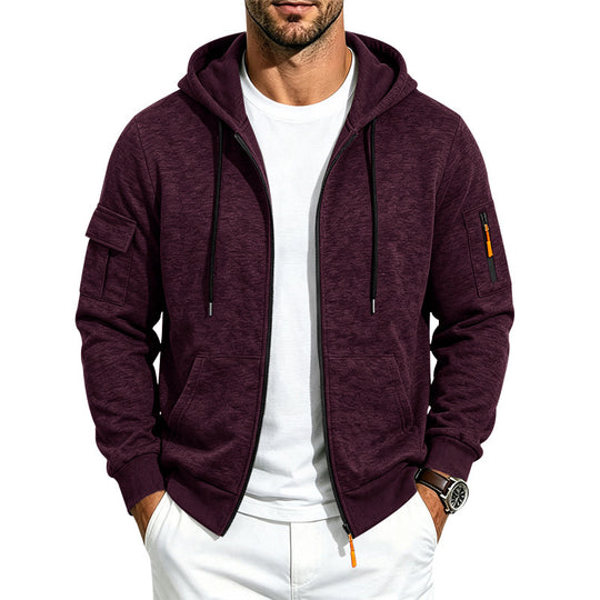 Herren Kapuzen-Sweatjacke aus meliertem French-Terry mit Reißverschluss und Ärmeltasche Shop Nory