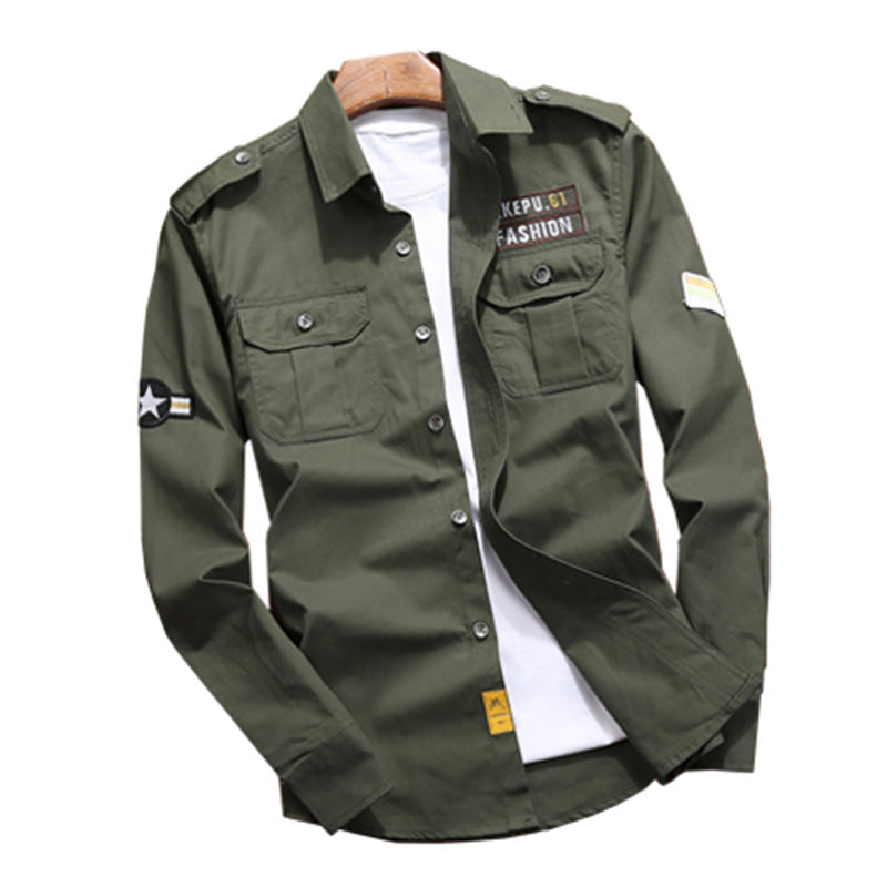 Herren Utility-Hemdjacke mit Schulterpatten, aufgesetzten Brustpattentaschen und Patch‑Applikationen Shop Nory