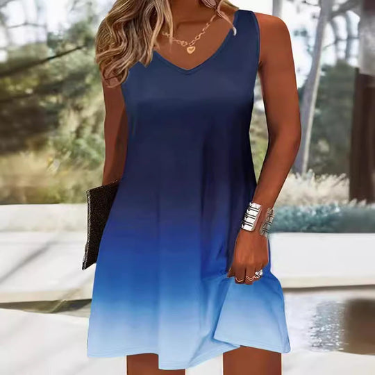 Damen V-Ausschnitt Sommerkleid mit lShopnoryhaftem Farbverlauf und leichtem, atmungsaktivem Stoff Shopnory